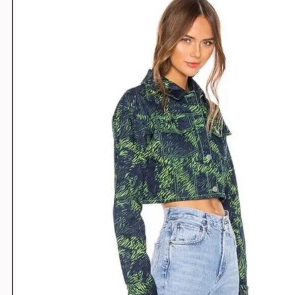 I.AM.GIA Sinead Jacket Green Tiger Crop Jean Jacket Animal Print Cotton Top XS - Picture 12 of 16